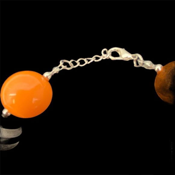 Tangerine  / Black Bauble Statement Necklace - Picture 3 of 3